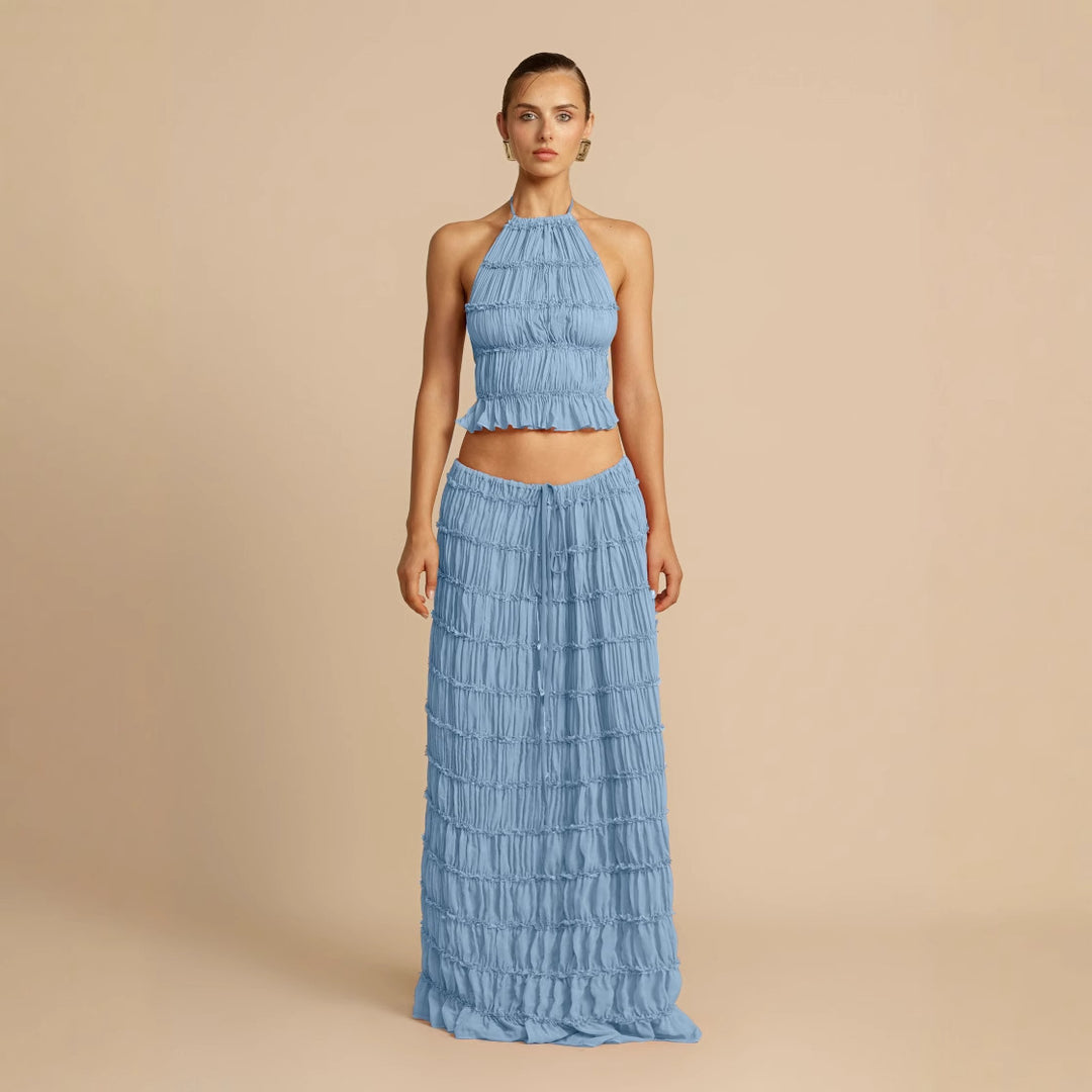 Damen Maxikleid mit gerafftem Oberteil und elegantem Taillenauschnitt Drune