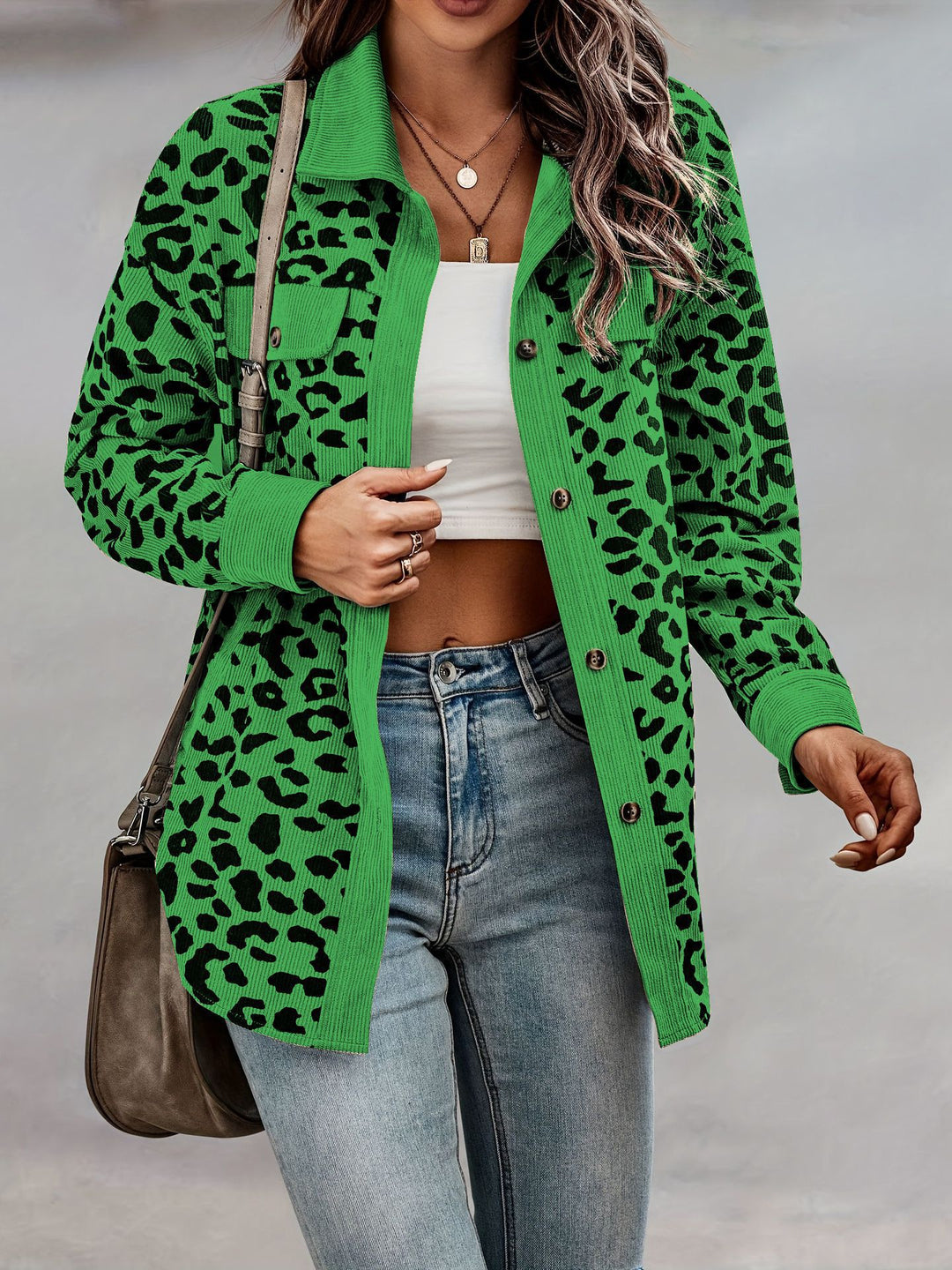 Damen Oversized Hemdjacke mit Leopardenmuster Drune
