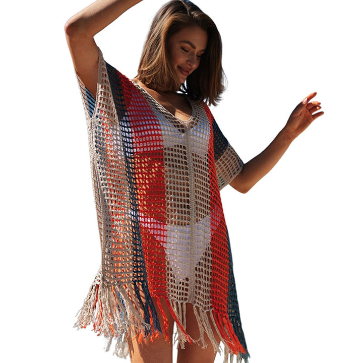Damen Strandtunika mit modischem Netzdesign und fransenverziertem Saum Drune
