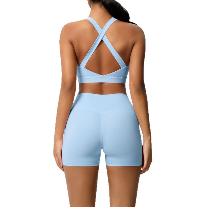 Damen Sport-BH und Hochbund-Shorts Set mit nahtloser Verarbeitung und atmungsaktiven Materialien Drune