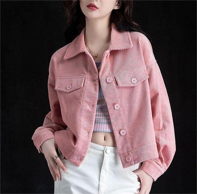 Damen Modische Kordjacke mit lässigem Schnitt und überschnittenen Schultern Drune