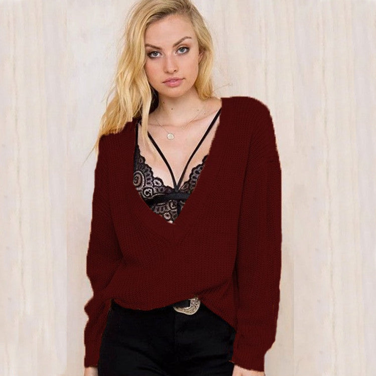 Damen Grobstrickpullover mit V-Ausschnitt und überschnittenen Schultern Drune