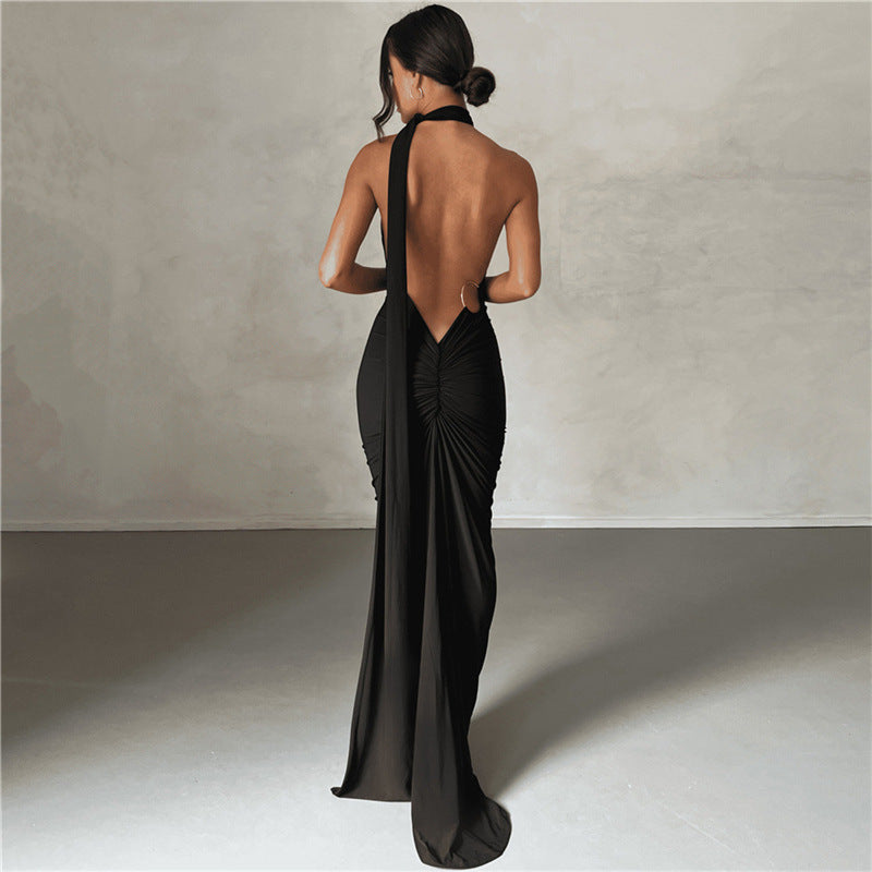 Damen Elegantes bodenlanges One-Shoulder Kleid Drune