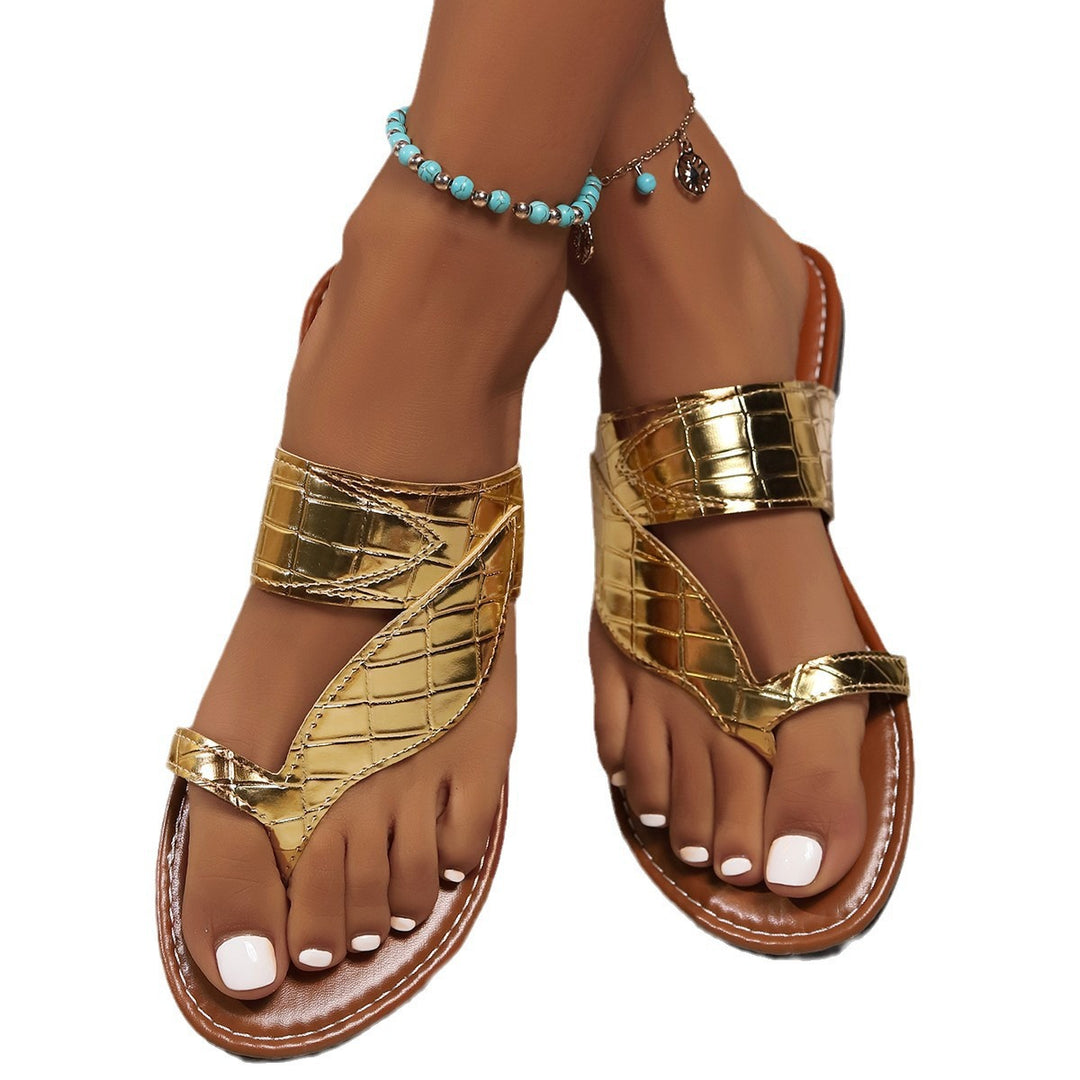 Damen trendy Zehentrenner mit hochwertigem Krokodil-Lederlook und ergonomischem Fußbett Drune