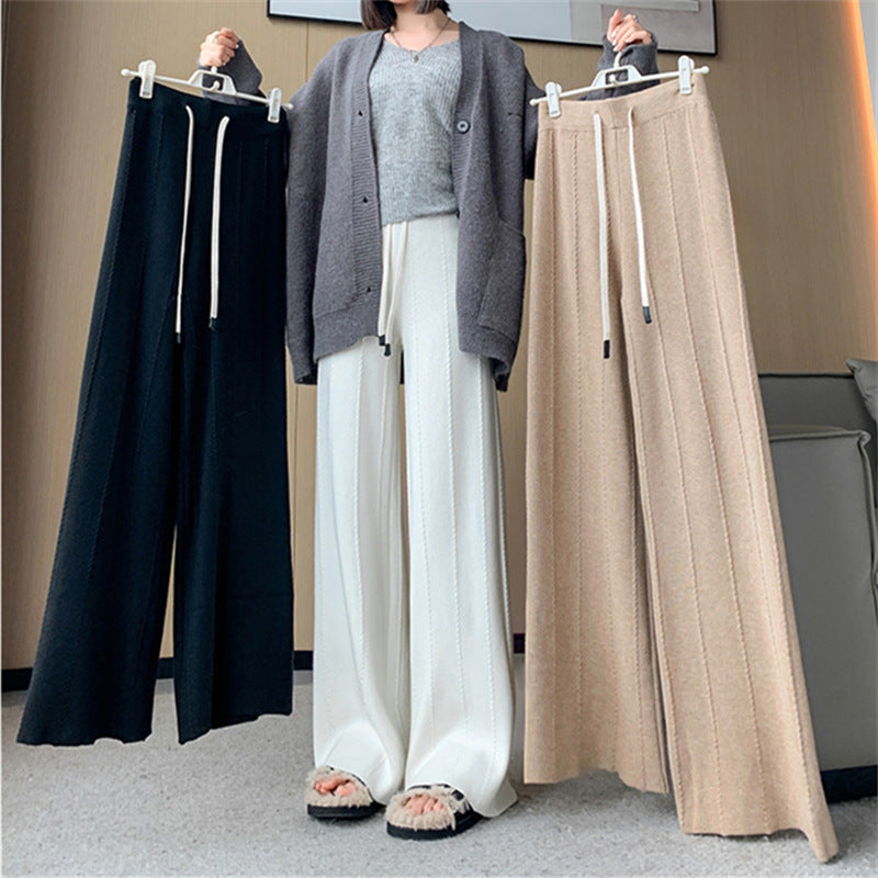 Damen Bequeme Weite Hose mit Elastischem Bund und Seitentaschen Drune