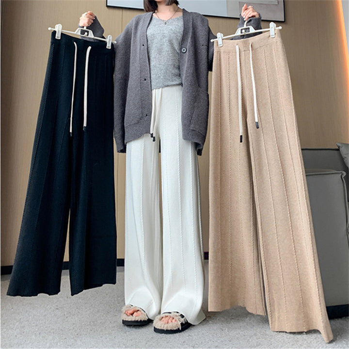 Damen Bequeme Weite Hose mit Elastischem Bund und Seitentaschen Drune