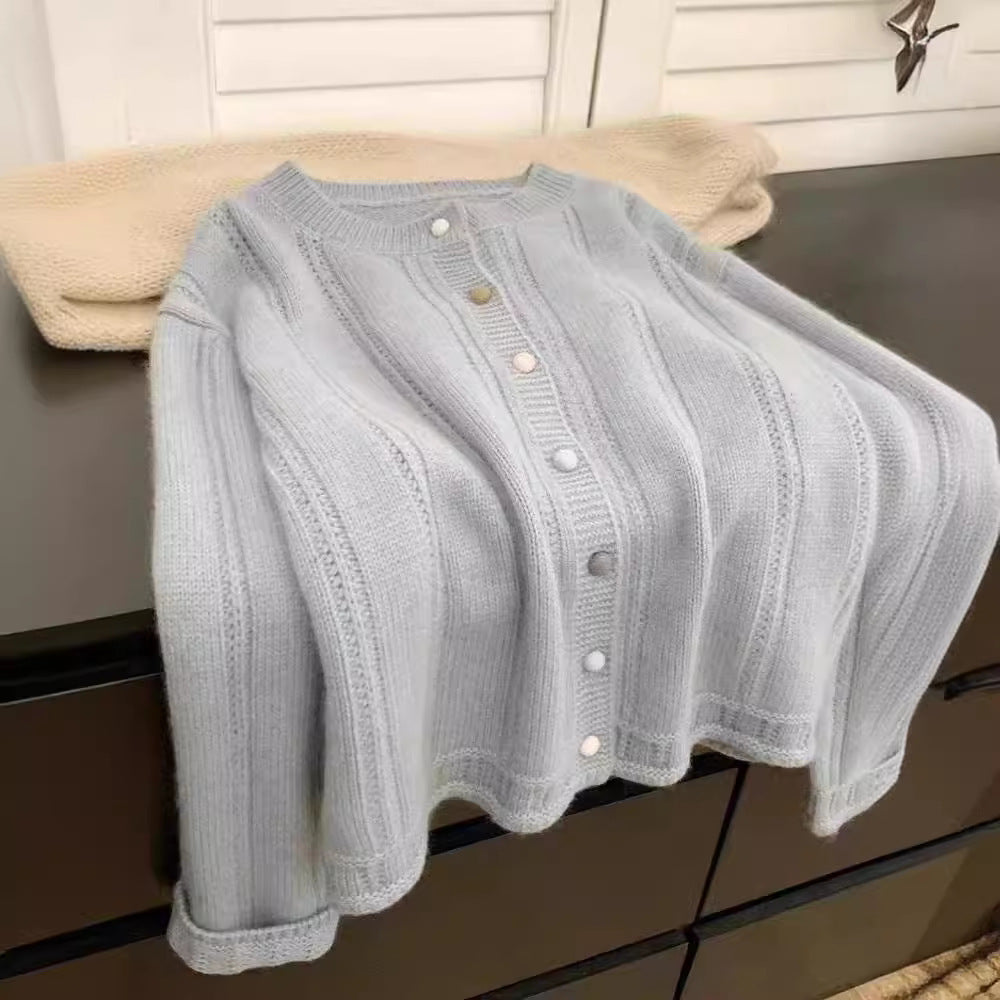 Damen Strickjacke mit dekorativem Rippdesign und Knopfverschluss Drune
