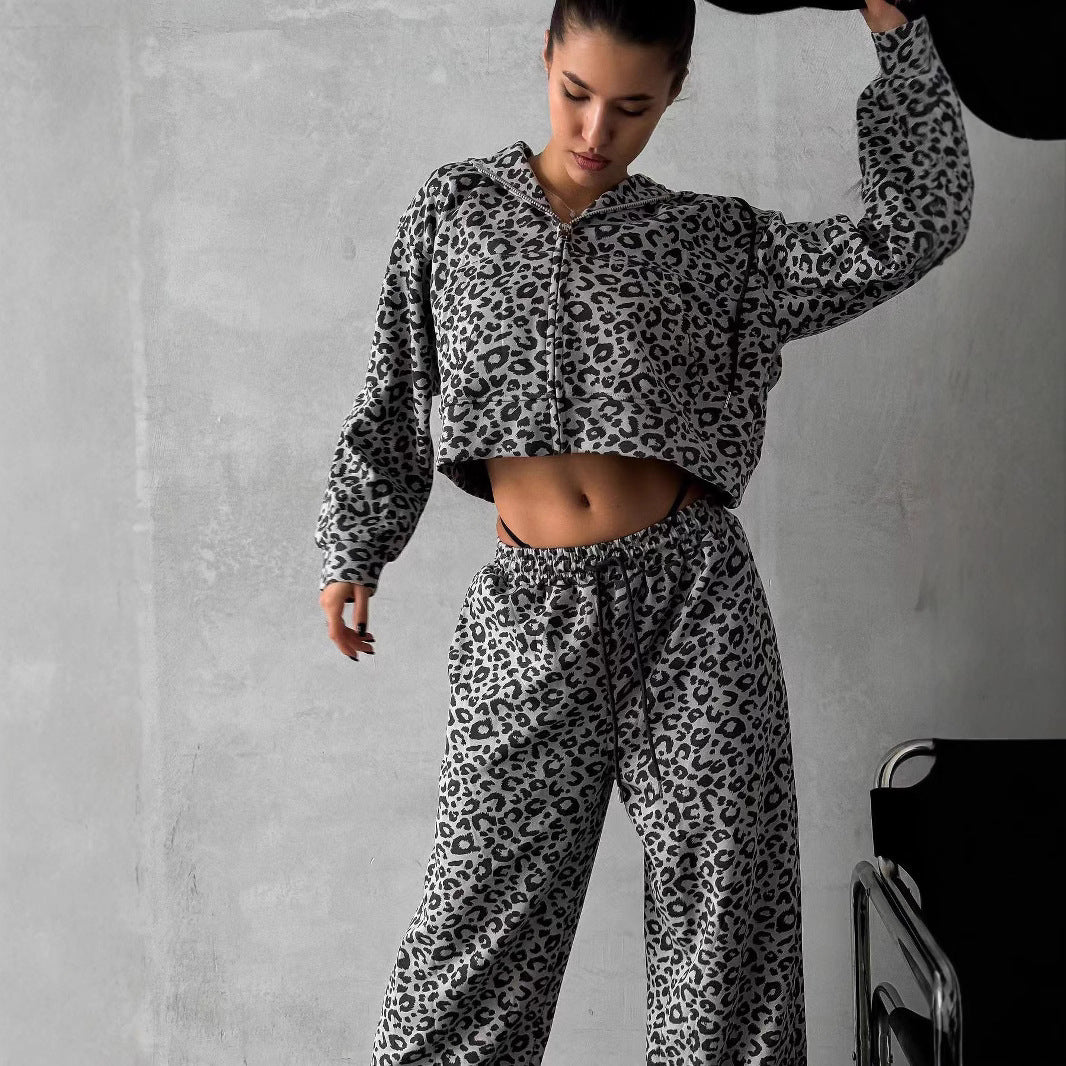 Damen Baumwoll-Loungewear-Set mit Leoparden-Design Drune