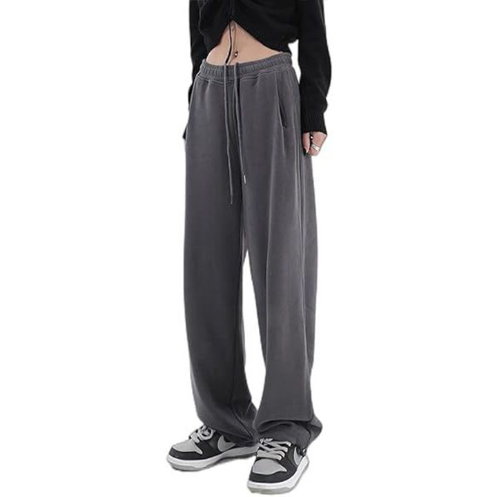 Damen nan lockerfallende Palazzohose aus Sweat mit hochgeschnittenem Komfortbund, Tunnelzug und seitlichen Eingrifftaschen Drune