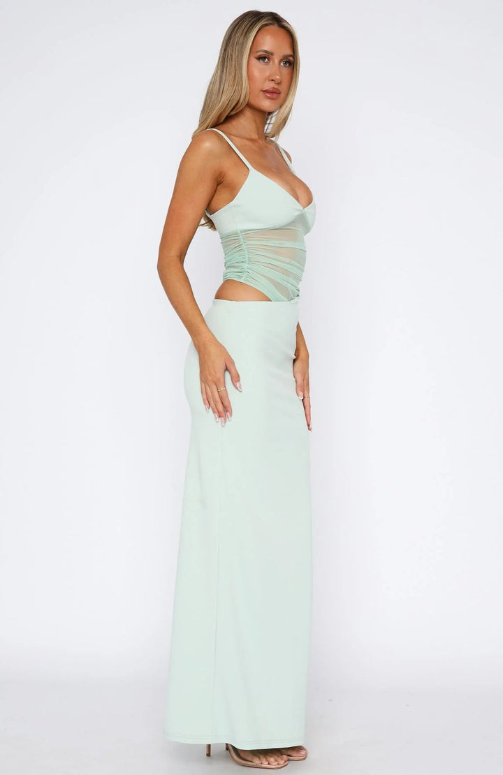 Damen Elegantes Maxikleid mit transparentem Oberteil und figurbetontem Schnitt Drune