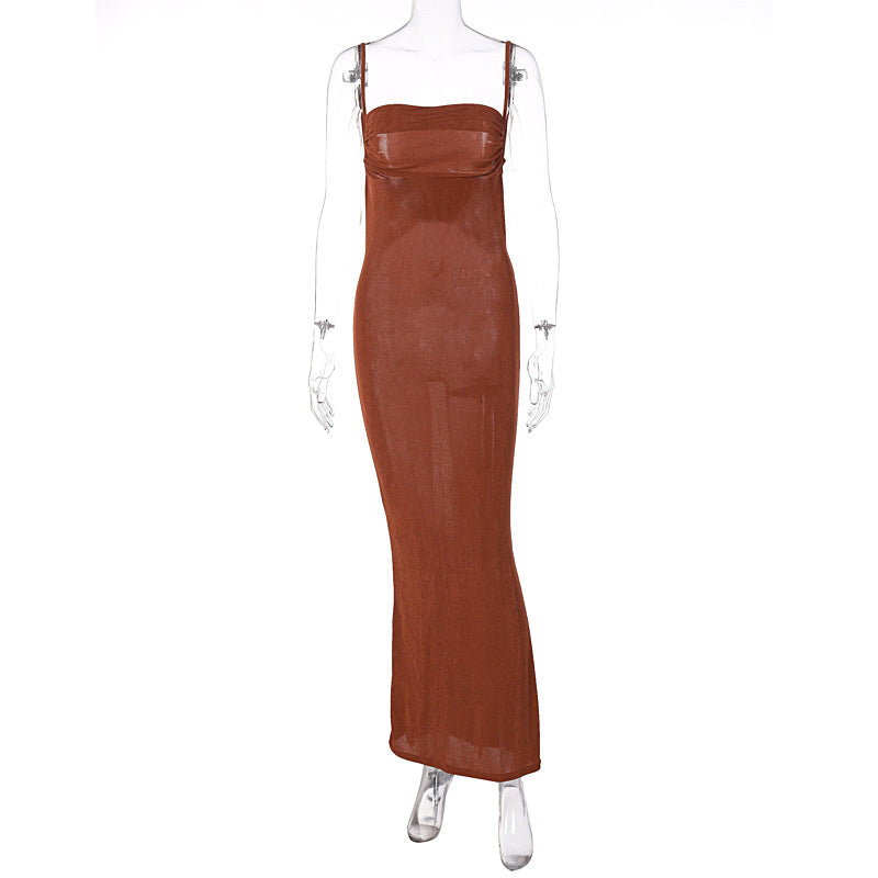 Damen Stilvolles Trägerkleid mit elastischem Netzstoff Drune