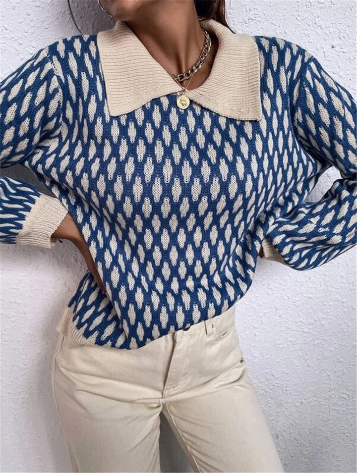 Damen Designer Pullover mit Kontrastkragen Drune