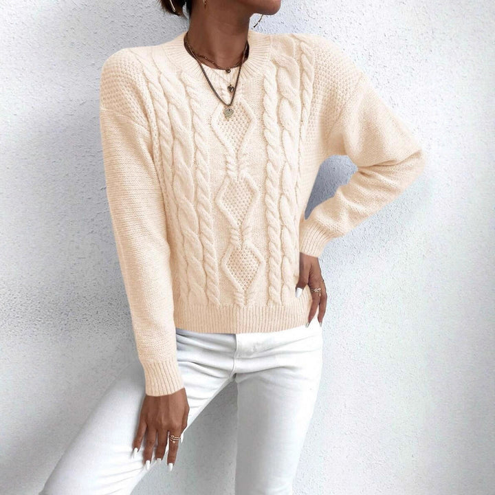 Damen Grobstrickpullover mit elegantem Zopfmuster und Rundhalsausschnitt Drune