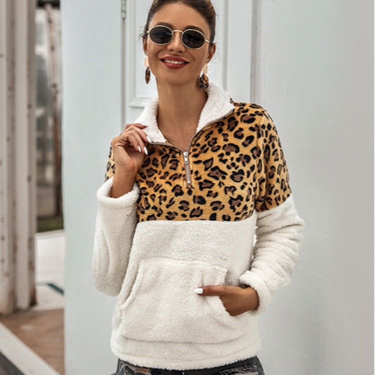 Damen Teddyjacke im trendigen Leo-Design und kuscheligem Material Drune