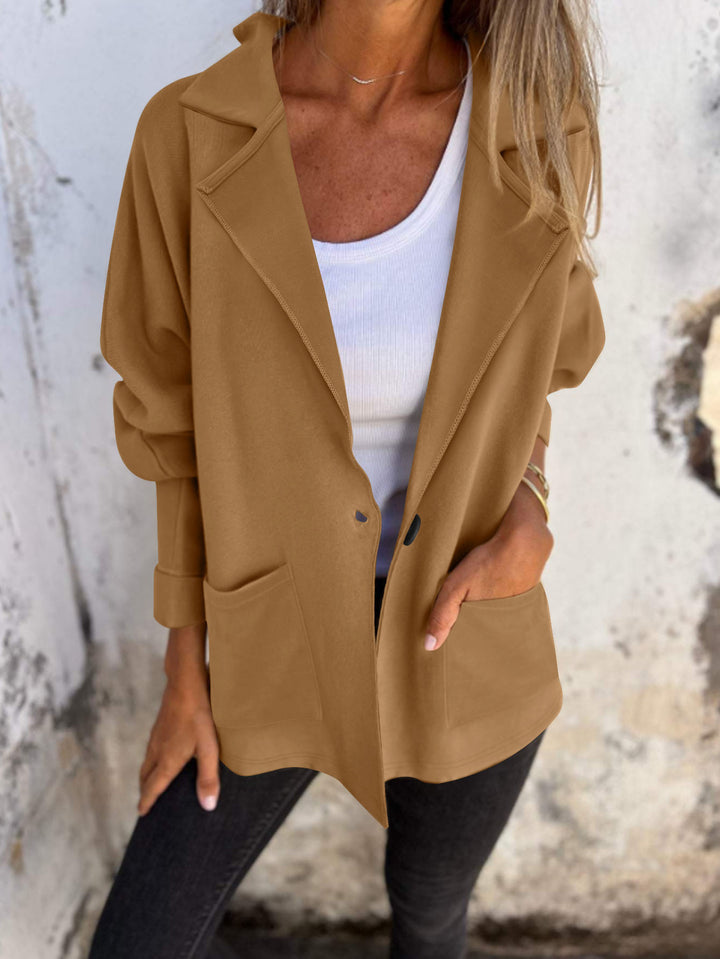 Damen modische Oversized-Blazerjacke mit praktischen Taschen Drune