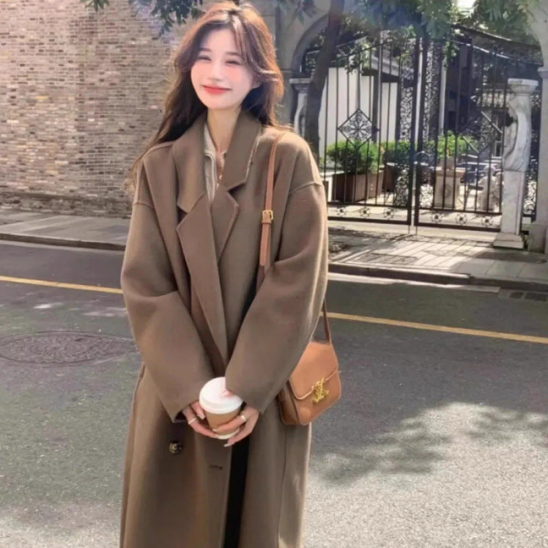 Damen Eleganter doppelt geknöpfter Wollmantel Drune