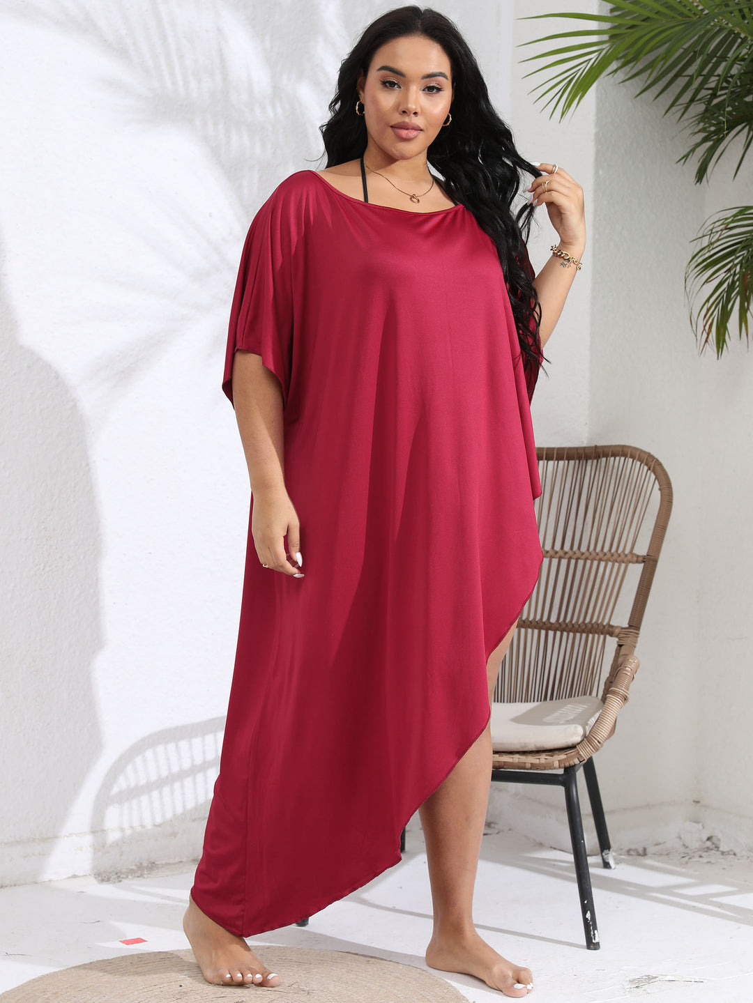 Damen luftiger Strandüberwurf mit elegantem asymmetrischen Schnitt Drune