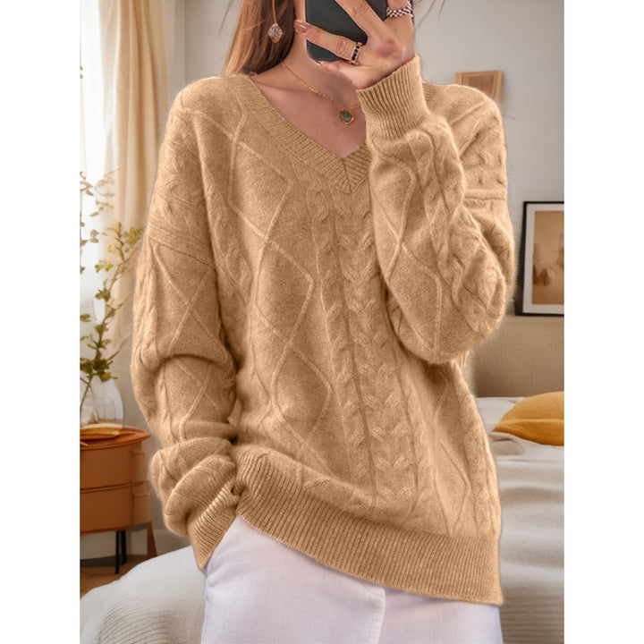 Damen Eleganter Strickpullover mit detailliertem Zopfmuster Drune