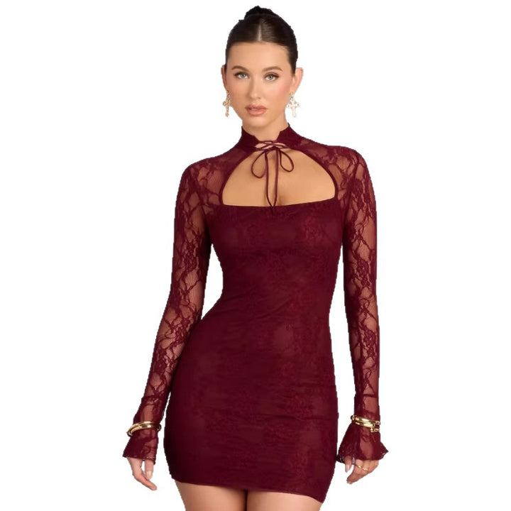 Damen Spitzenminikleid mit hohem Kragen und raffinierten Cut-Out-Details Drune