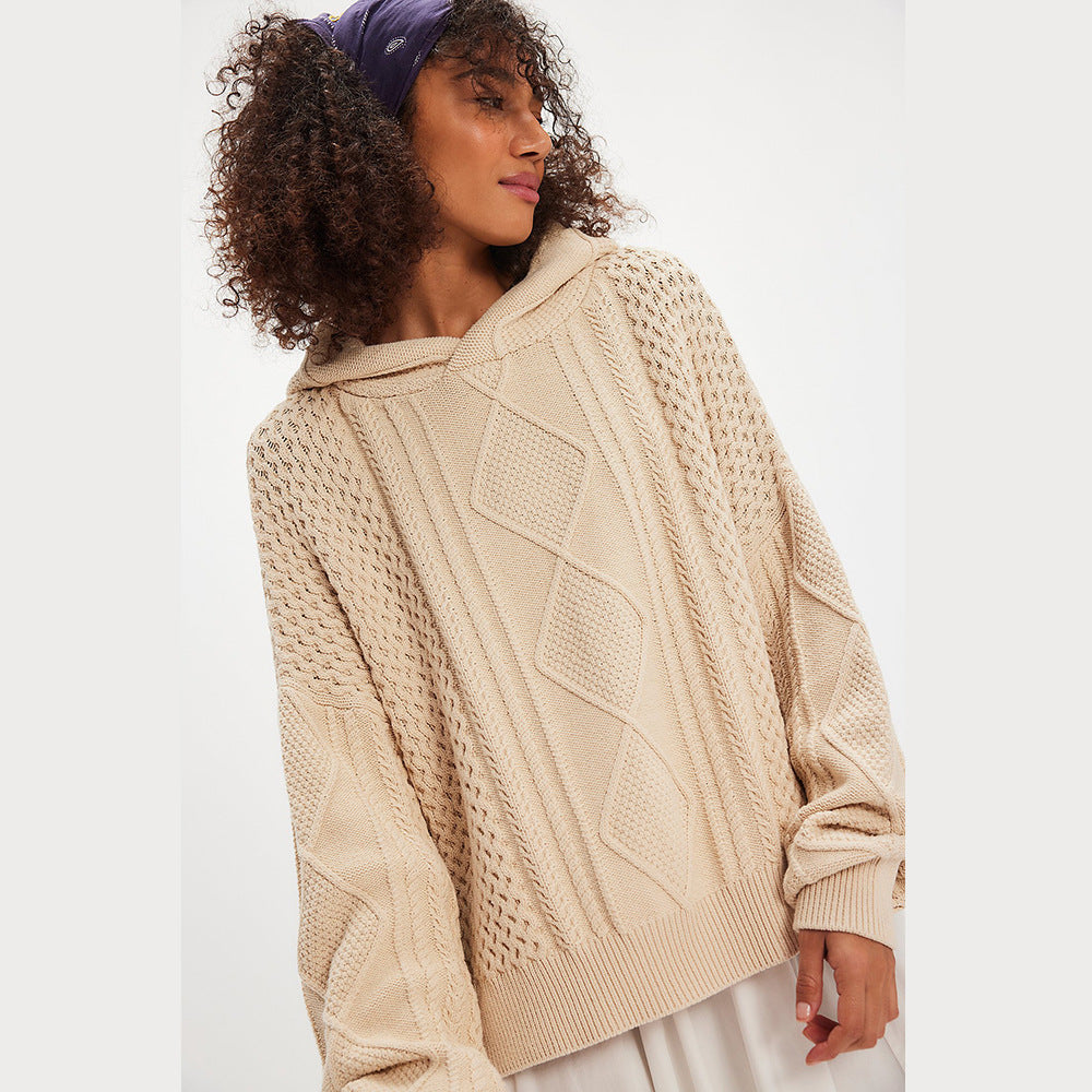 Damen Grobstrick-Hoodie mit stilvollem Zopfmuster Drune