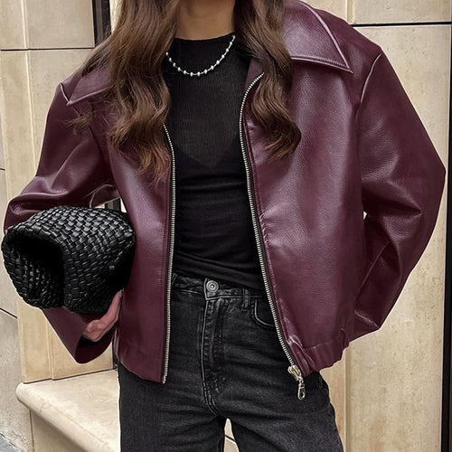 Damen Kunstlederjacke mit elastischem Bund und modernem Stehkragen Drune