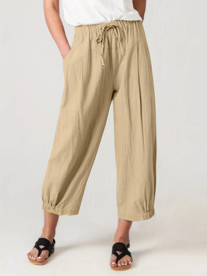 Damen weite Leinenhose mit elastischem Bund und praktischen Taschen Drune