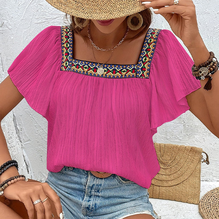 Damen luftige Sommerbluse mit Stickereien Drune