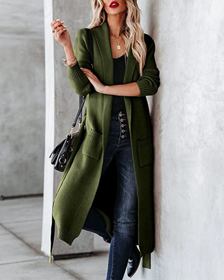 Damen Strickmantel mit praktischen Taschen und Gürtel Drune
