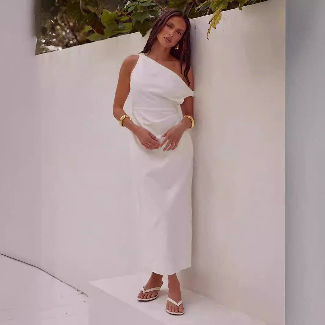 Damen Elegantes Langarmkleid mit asymmetrischem Design und raffinierten Drapierungen Drune