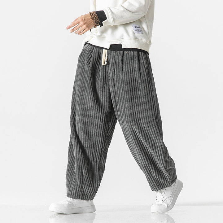 Herren nan weite Breitcord-Hose mit elastischem Bund, Kordelzug und tiefen Eingrifftaschen Drune