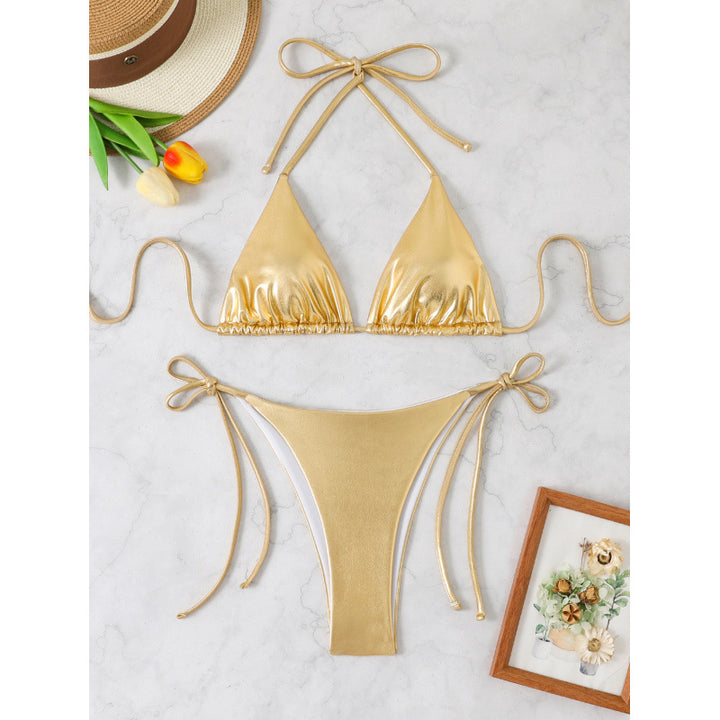 Damen Glänzender Triangel-Bikini mit verstellbaren Trägern Drune