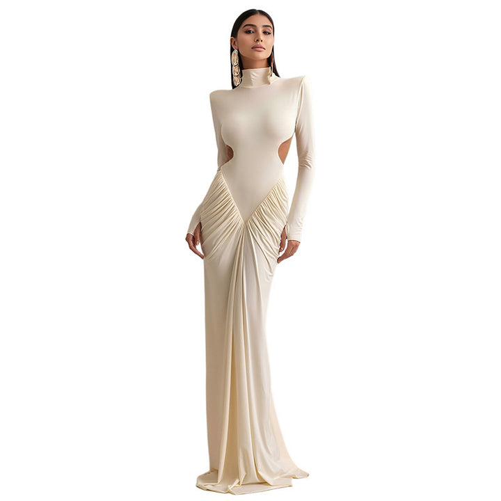 Damen Elegantes Maxikleid mit tiefem Rückenausschnitt und raffinierten Drapierungen Drune