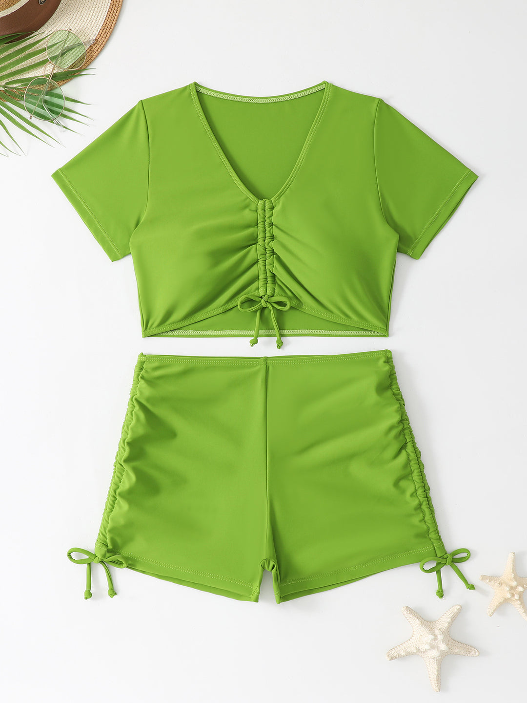 Damen Badeoberteil mit modischem Schnürdesign und hoch taillierten Shorts Drune