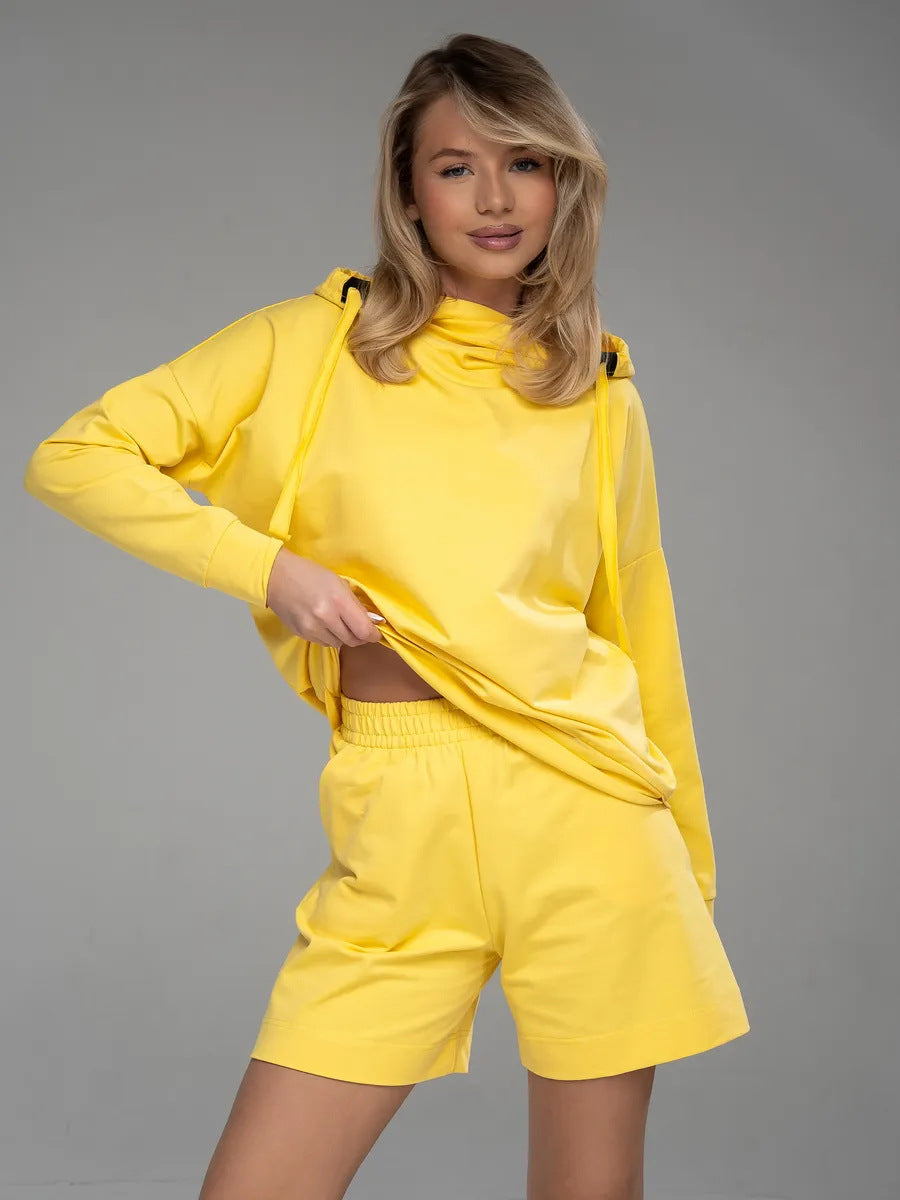 Damen lässiger Hoodie mit oversized Schnitt und passenden Shorts Drune
