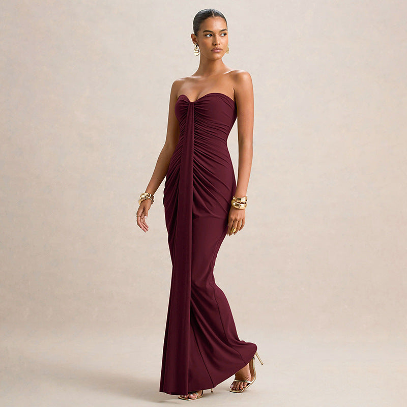 Damen Figurbetontes Maxikleid mit Raffungen und zartem Schnitt Drune
