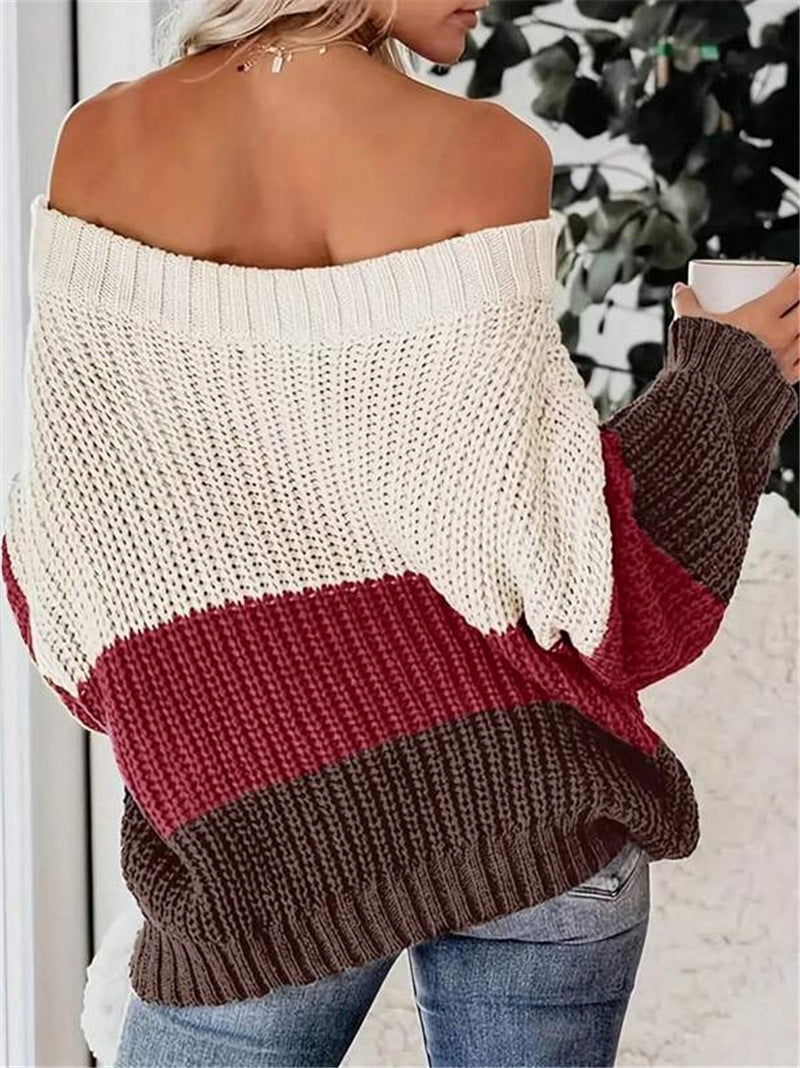 Damen Oversized Strickpullover mit lässigem Schnitt und offener Schulter Drune