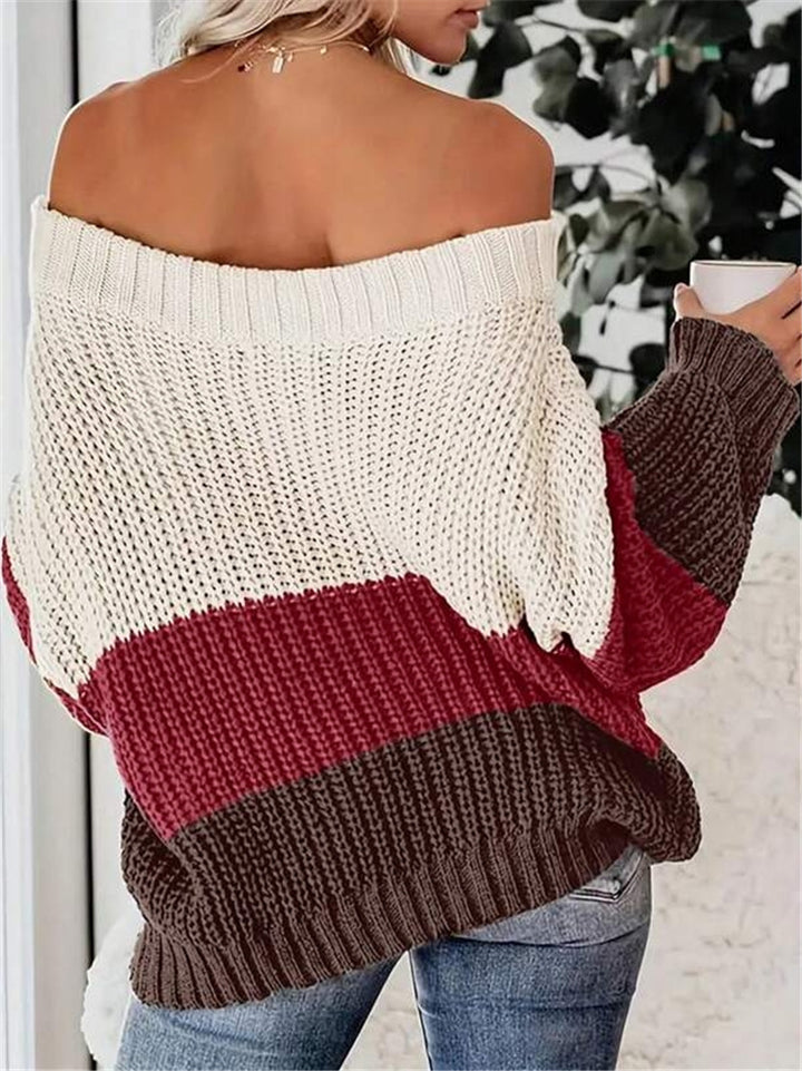 Damen Oversized Strickpullover mit lässigem Schnitt und offener Schulter Drune