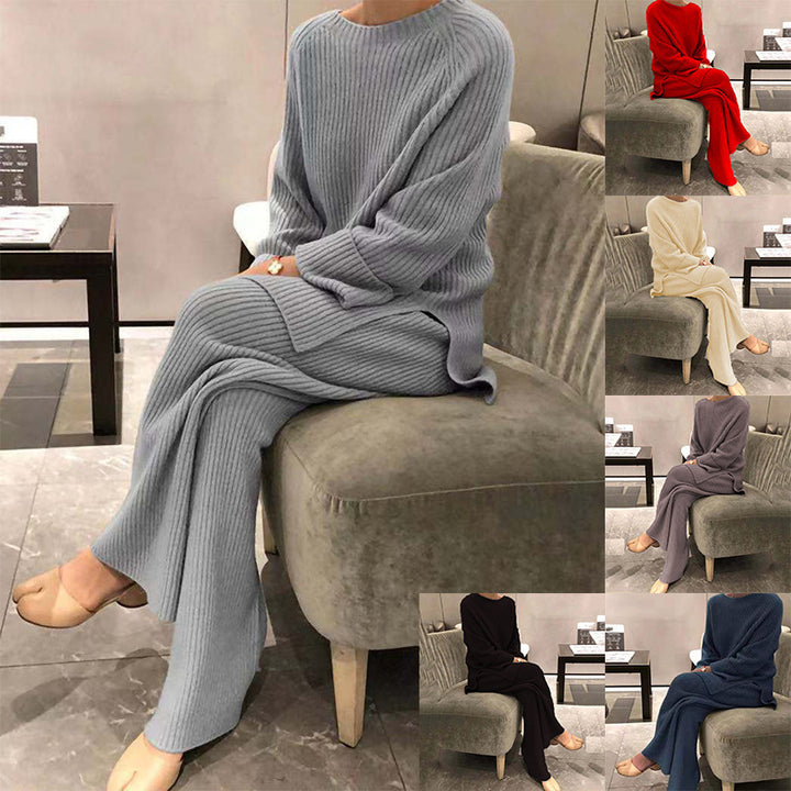 Damen Ripp-Strickanzug mit weitem Oberteil und weitem Bein Drune