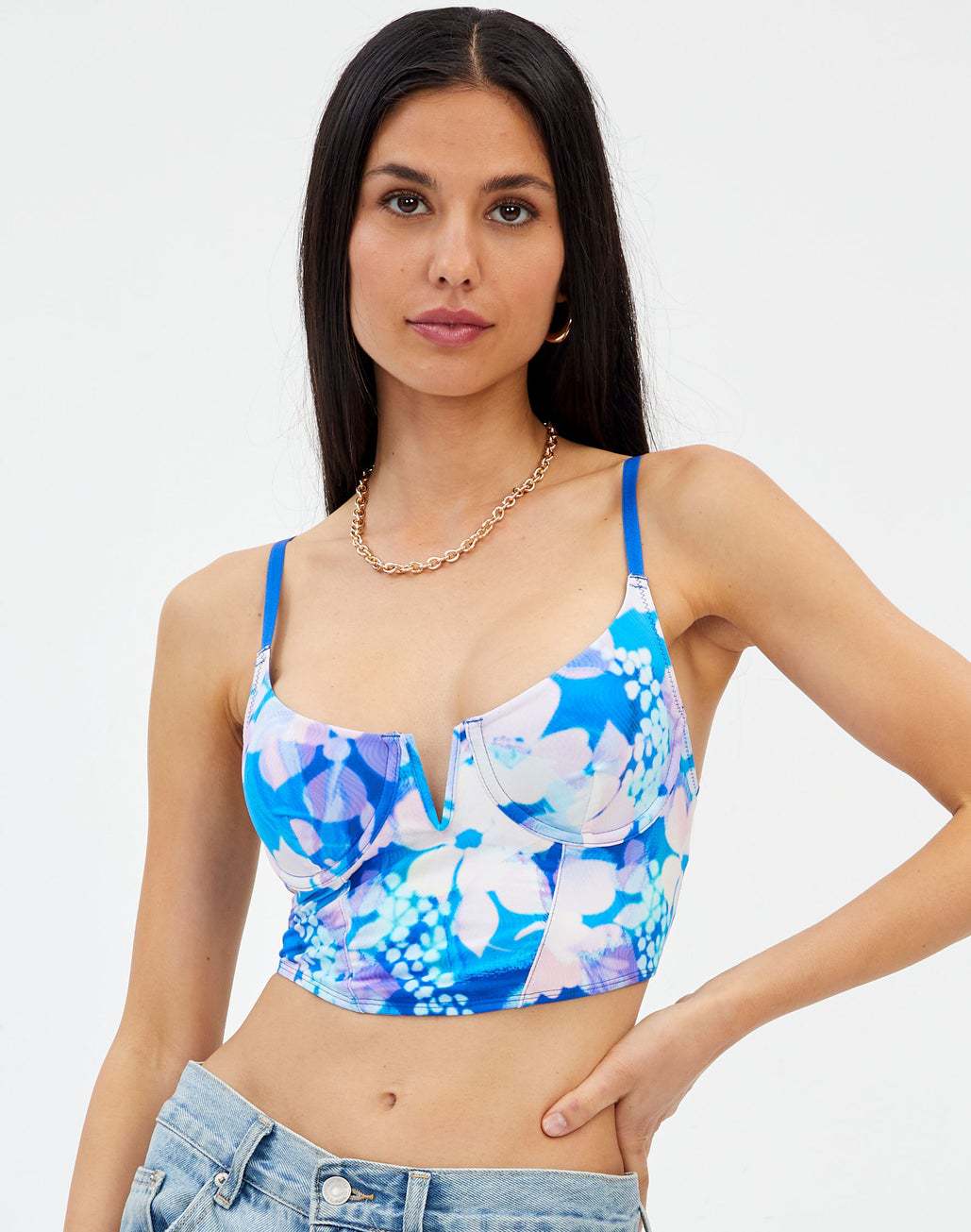 Damen Crop-BH mit floralem Design und V-Ausschnitt Drune