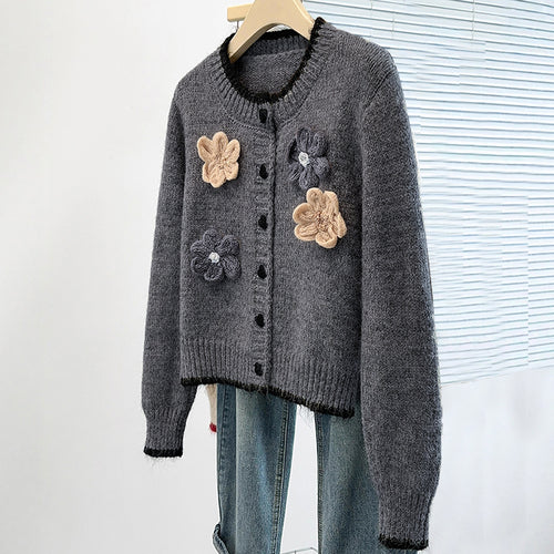 Damen Kuscheliger Strickcardigan mit Blumenapplikationen Drune