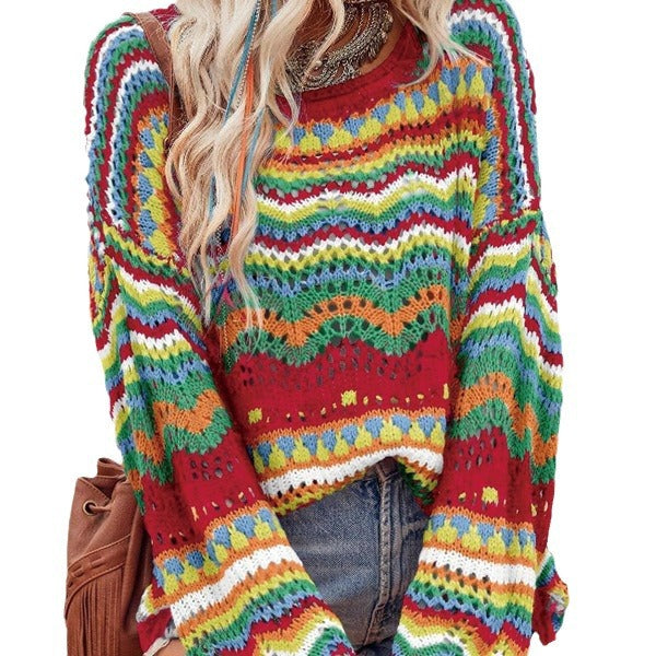 Damen Grober Strickpullover mit großzügigem Wellenmuster und weitem Schnitt Drune