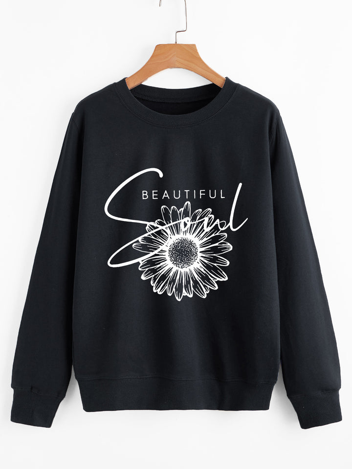Damen Sweatshirt mit floralem Motiv und inspirierendem Schriftzug Drune