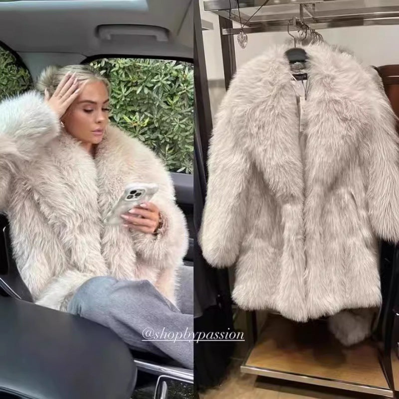 Damen Kuschelige Teddyjacke mit elegantem Revers und großzügigen Taschen Drune