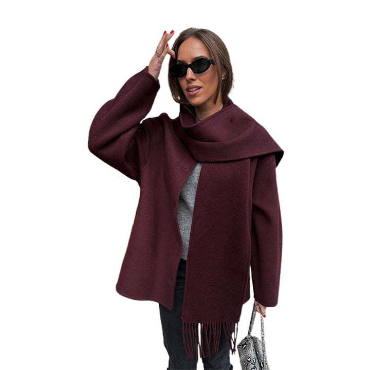 Damen lässige Oversized Jacke mit integriertem Schal Drune