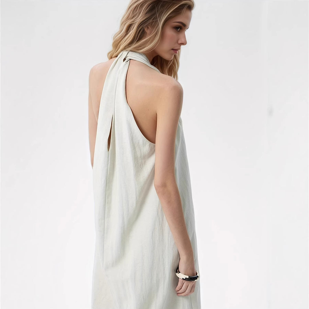 Damen Elegantes Maxikleid mit tiefem V-Ausschnitt und fließendem Stoff Drune