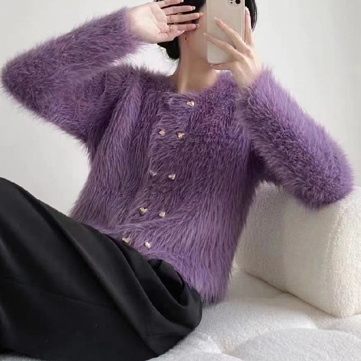 Damen kuschelige Strickjacke mit dekorativen Knöpfen Drune