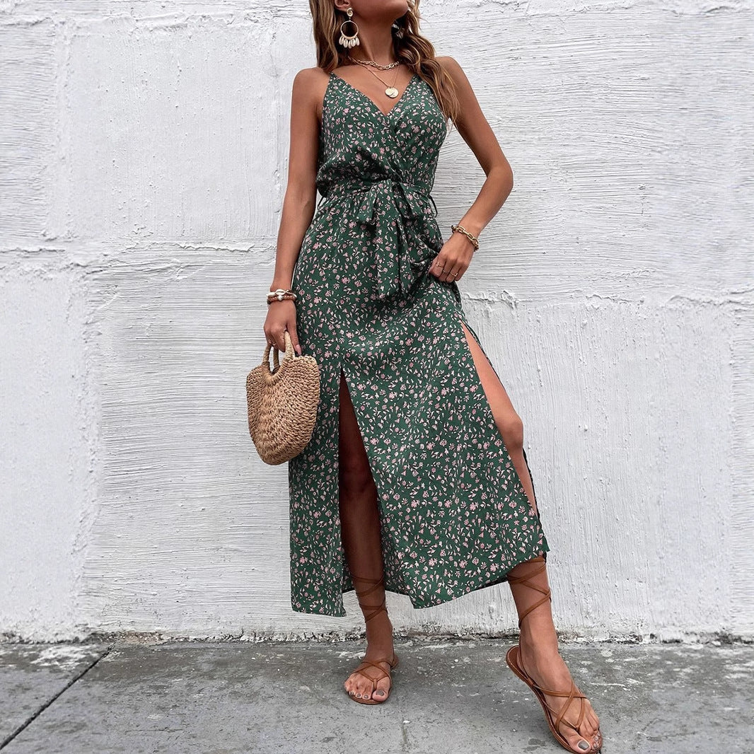 Damen Wickelkleid mit floralen Mustern und schmalen Trägern Drune