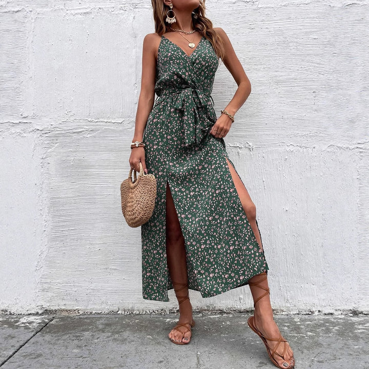 Damen Wickelkleid mit floralen Mustern und schmalen Trägern Drune