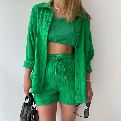 Damen lässiges Oberteil und Shorts-Set mit Knopfdetails Drune