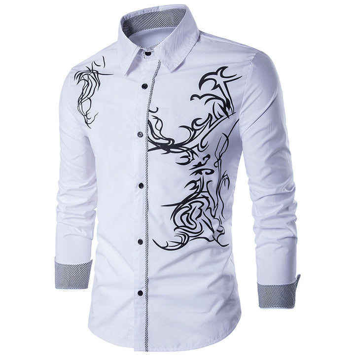 Herren nan figurbetontes Hemd mit Tribal-Print, verdeckter Knopfleiste und Kontrastkragen Drune